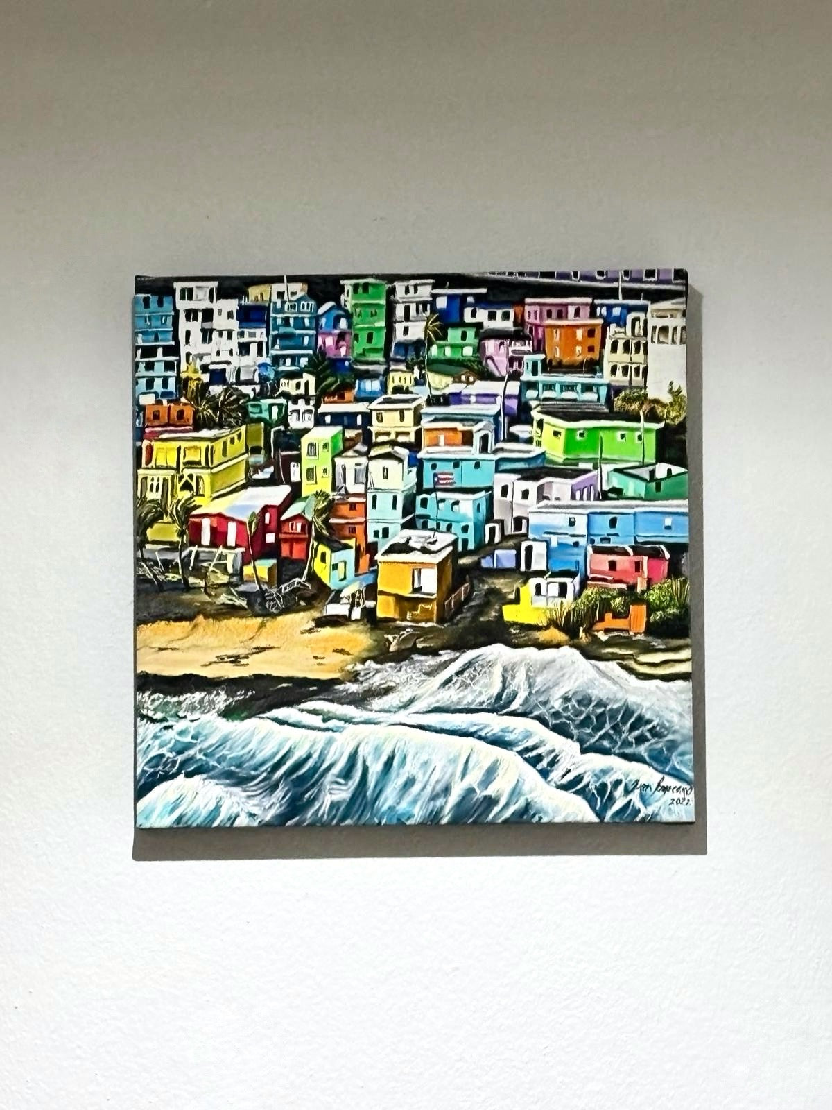 La Perla – Pintura colorida de comunidad La Perla en San Juan | Juan Laureano Arte