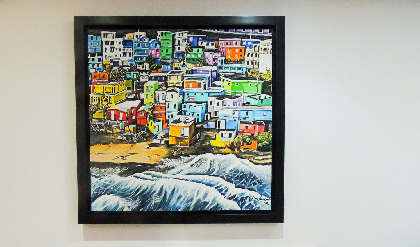 La Perla – Pintura colorida de comunidad La Perla en San Juan | Juan Laureano Arte