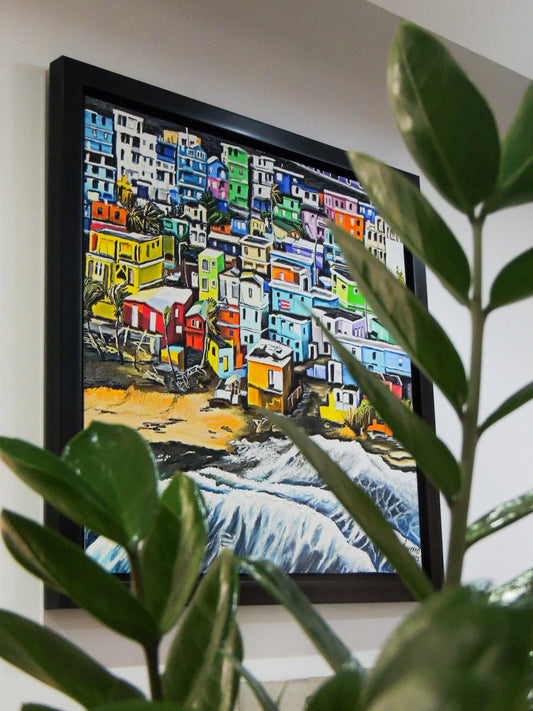 La Perla – Pintura colorida de comunidad La Perla en San Juan | Juan Laureano Arte