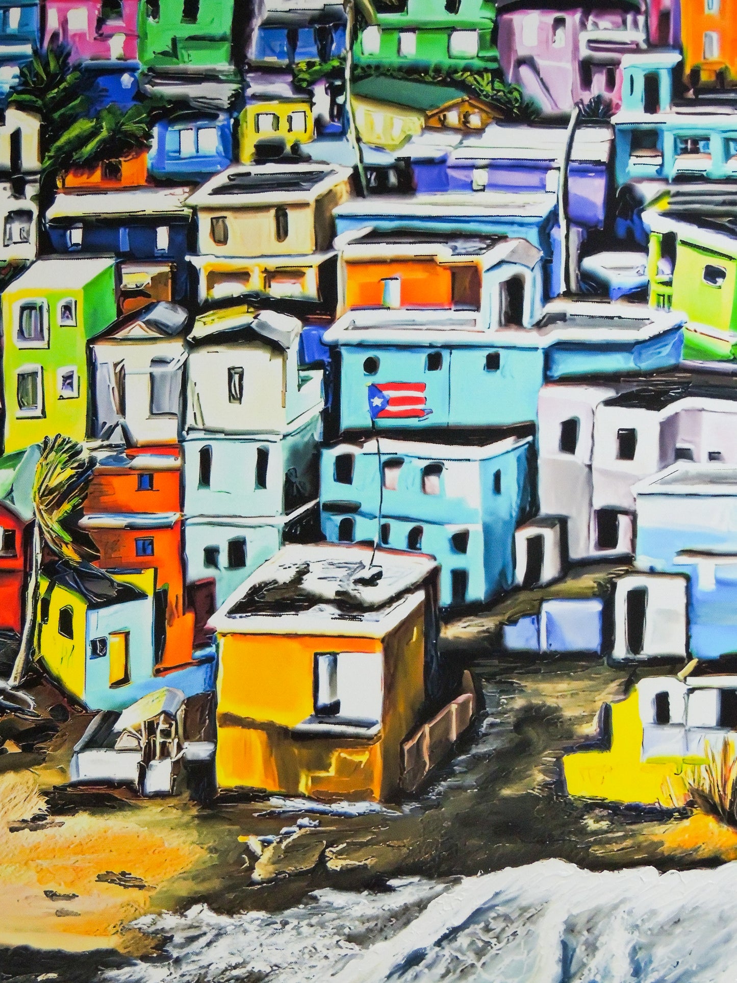 La Perla – Pintura colorida de comunidad La Perla en San Juan | Juan Laureano Arte