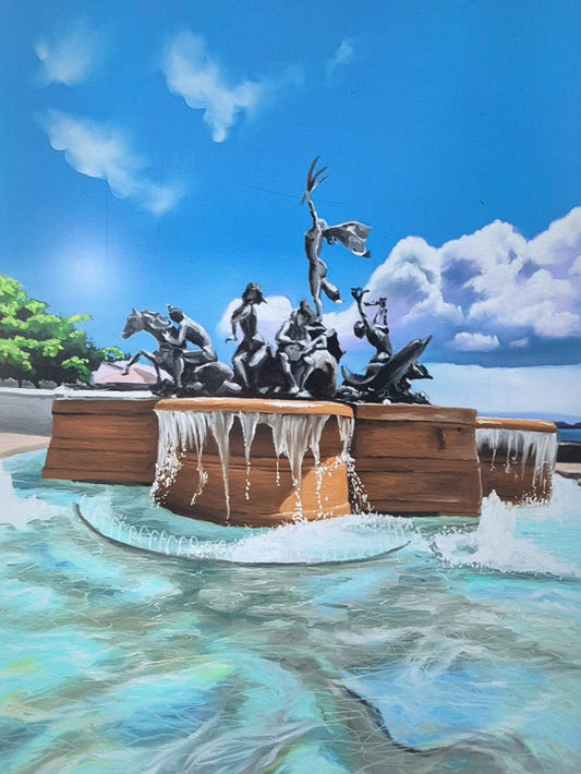 Fuente Mis Raíces - Pintura de emblemática fuente en el Paseo de la Princesa | Juan Laureano Arte